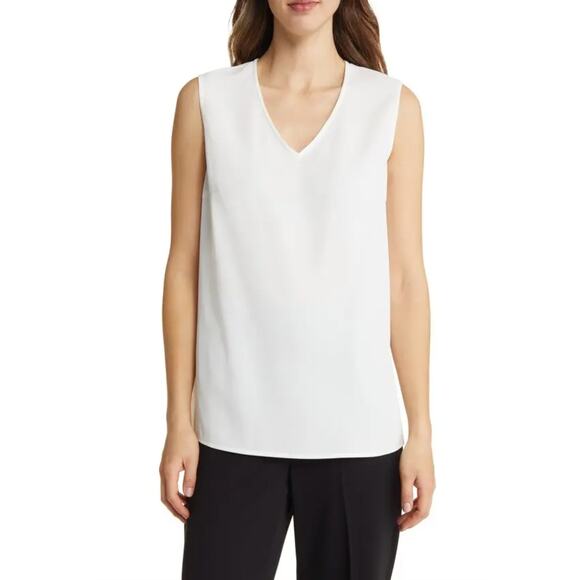 Ming Wang Crepe de Chine Tank Top V Neck Minimalist Lightweight White XS NWT - Picture 1 of 10